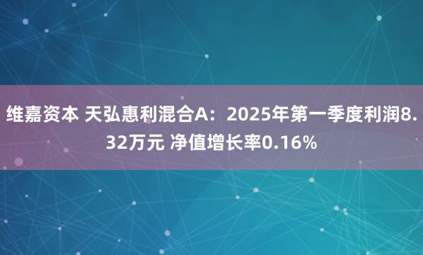 维嘉资本 天弘惠利混合A：2025年第一季度利润8.32万元 净值增长率0.16%