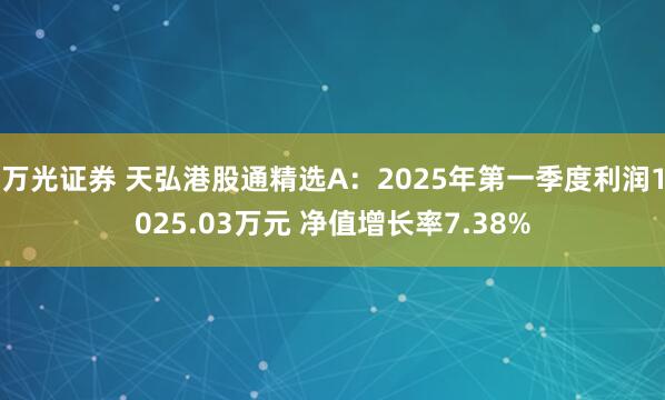 万光证券 天弘港股通精选A：2025年第一季度利润1025.03万元 净值增长率7.38%